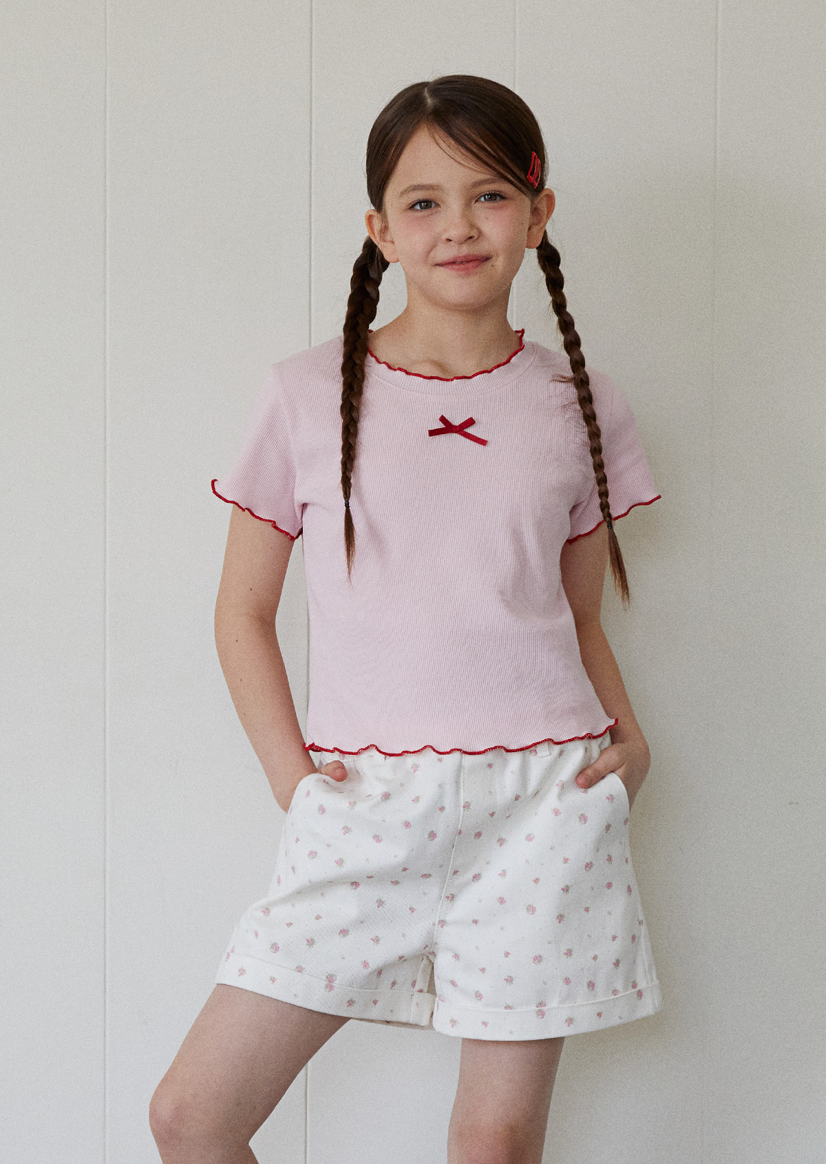 Chou Chou Ribbon Ribbed Tee - Pink