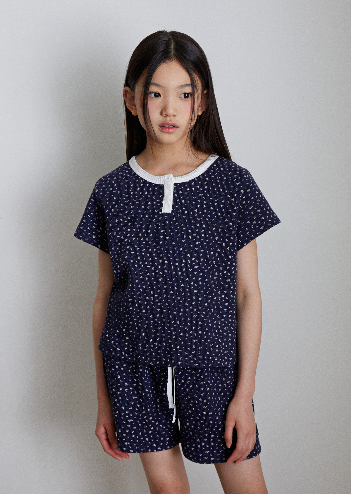 Flower Waffle T-Shirt - Navy