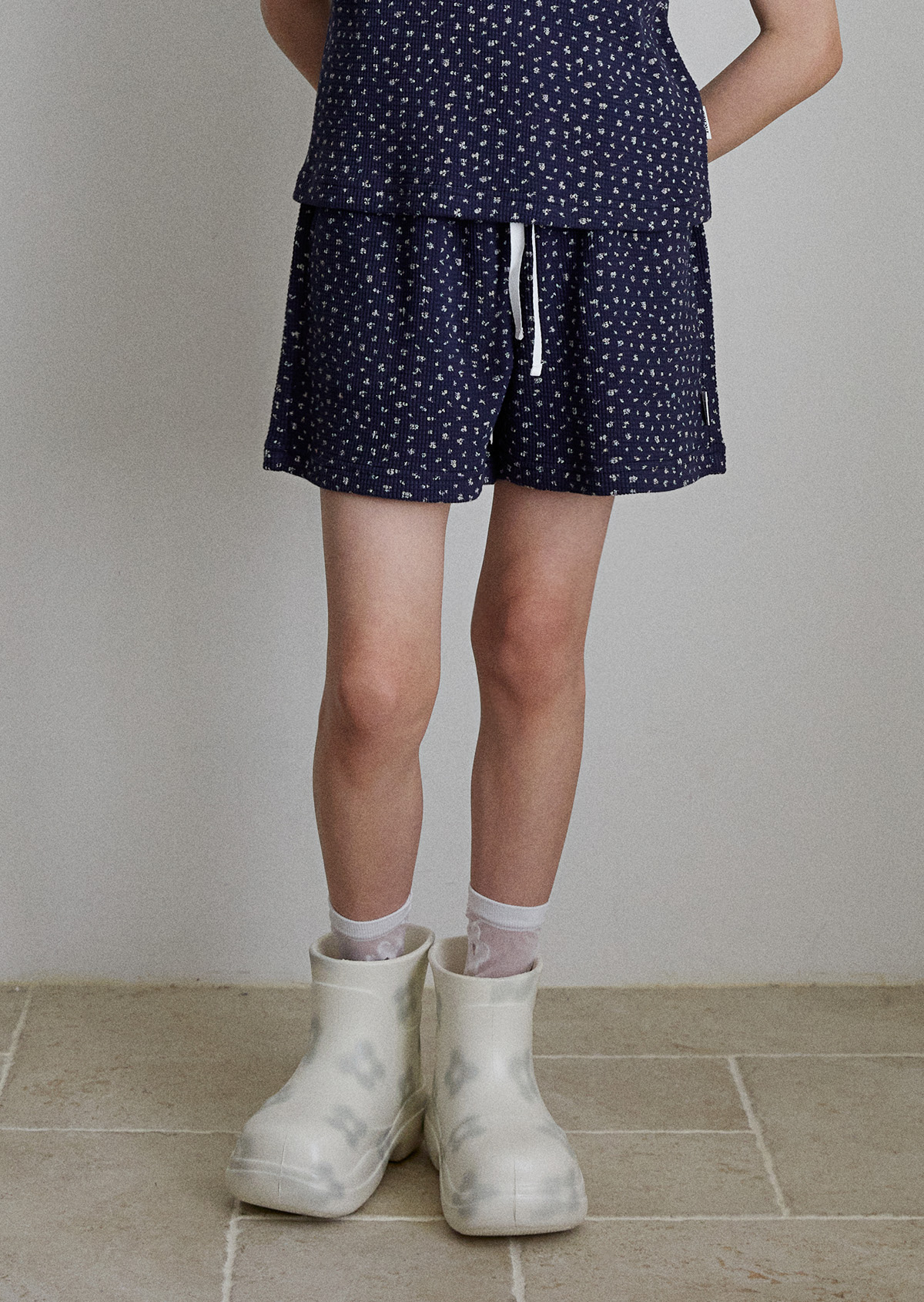 Flower Waffle Shorts - Navy