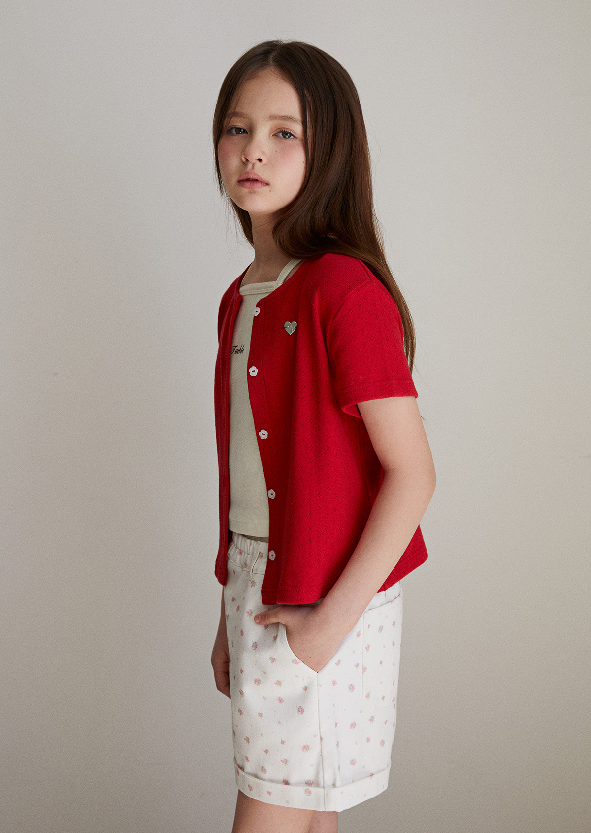 Bagel Eyelet Cardigan - Red
