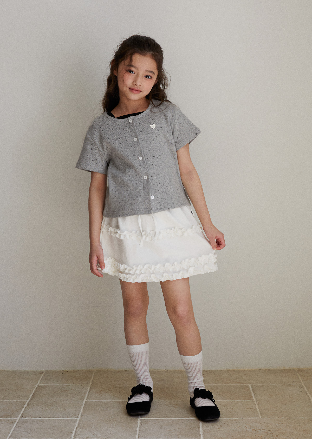 Bagel Eyelet Cardigan - Gray