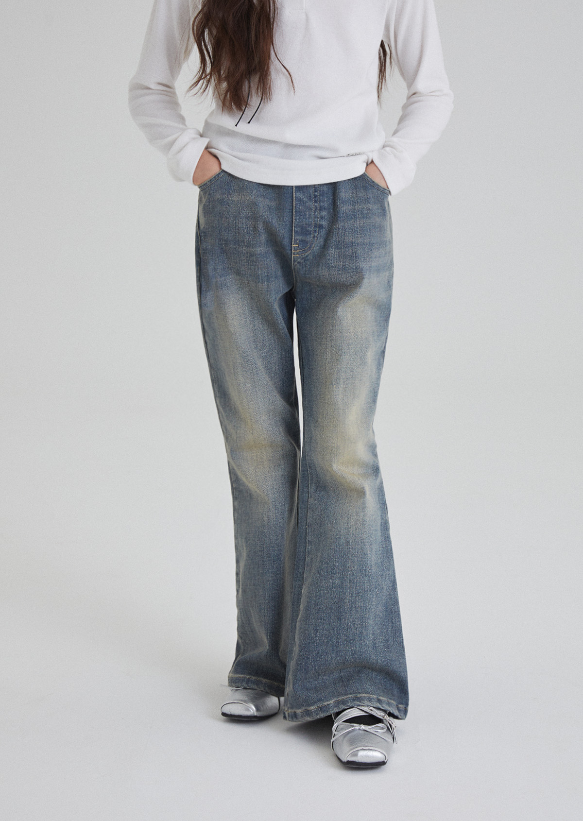 Denim Bootcut Pants - Medium Blue