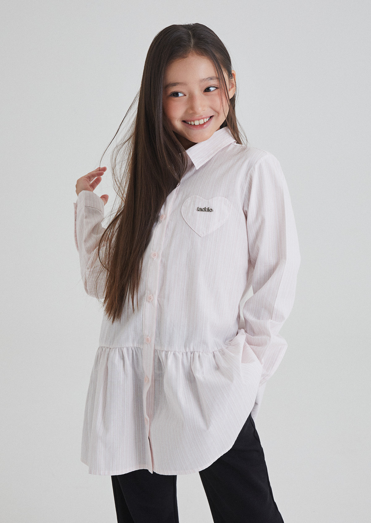 Striped Shirt Frill Dress - Pink