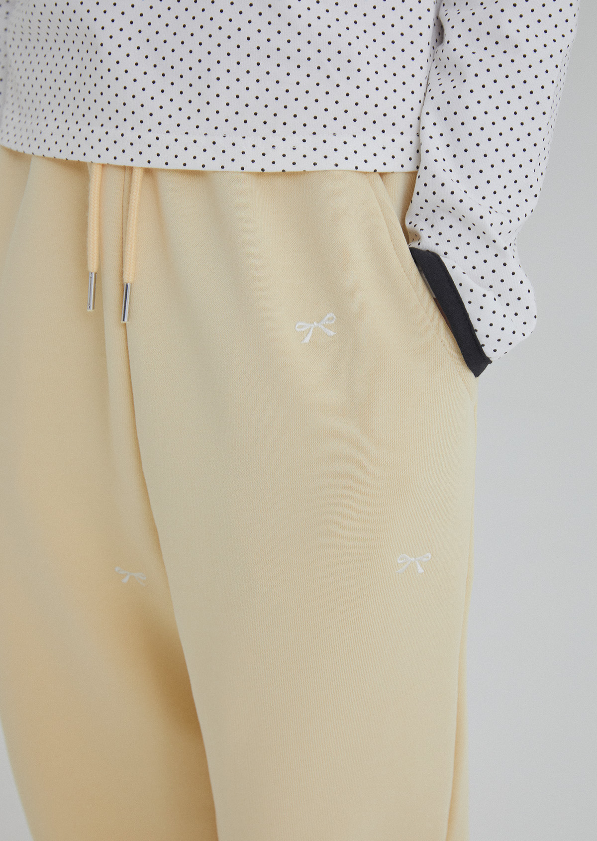 Ribbon Embroidery Jogger Pants - Yellow