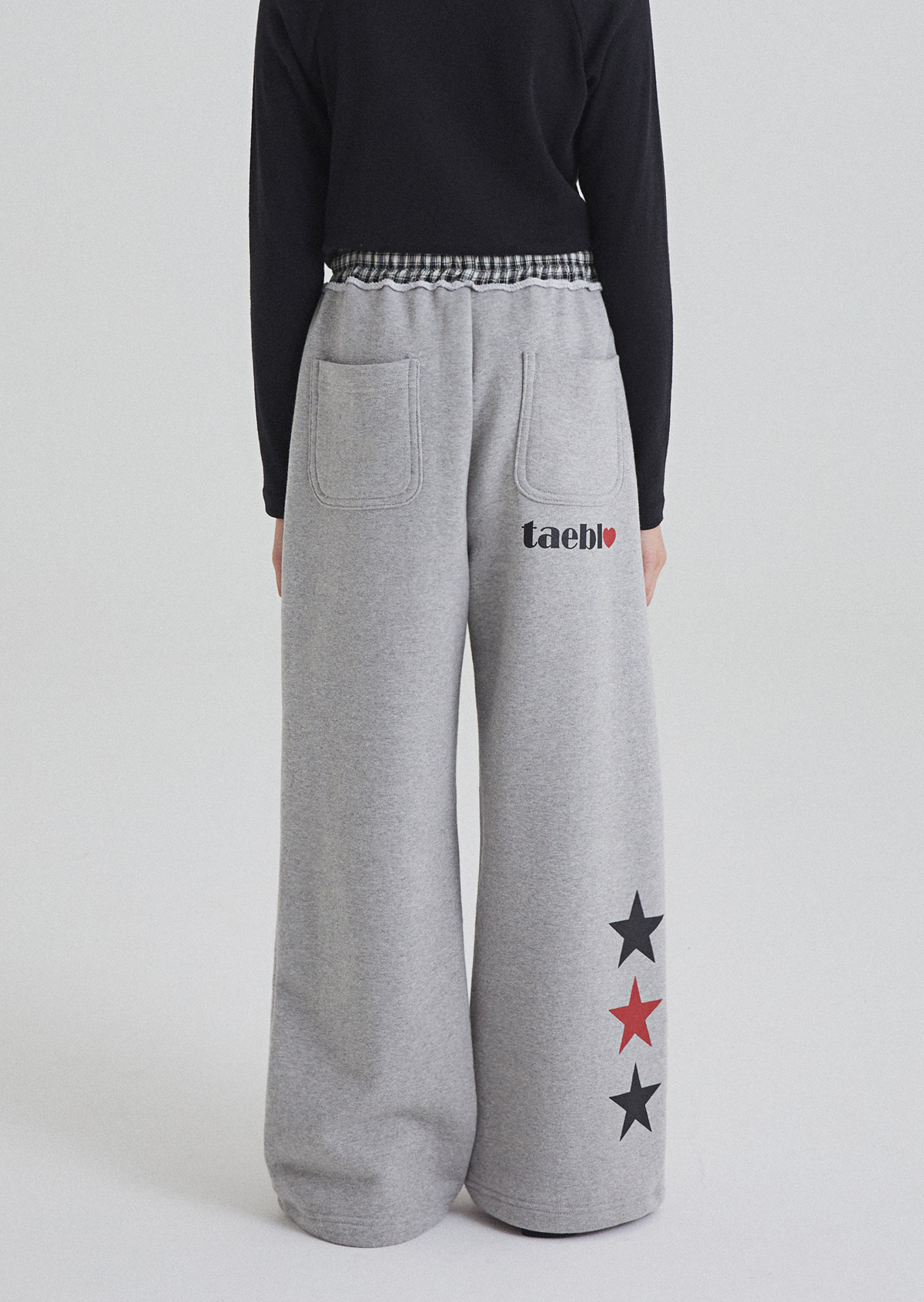 Letter Color-Block Wide Pants - Melange