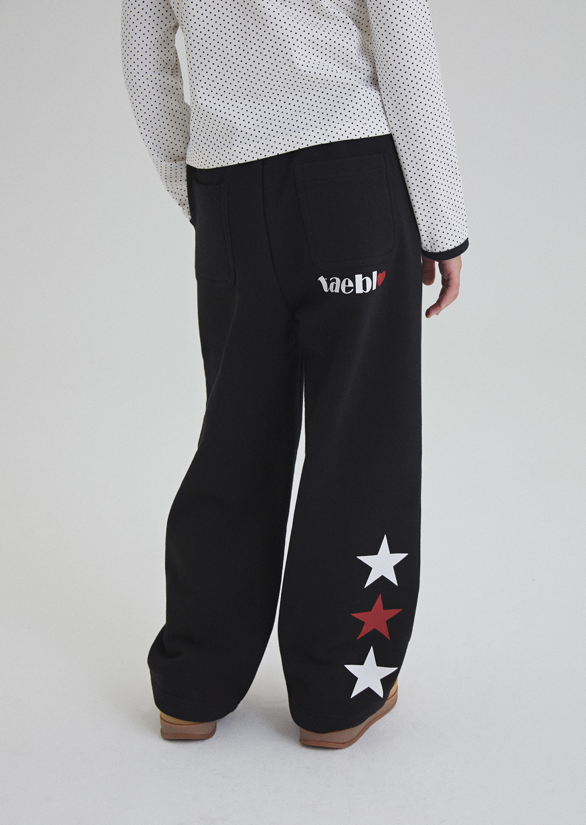 Letter Color-Block Wide Pants - Black