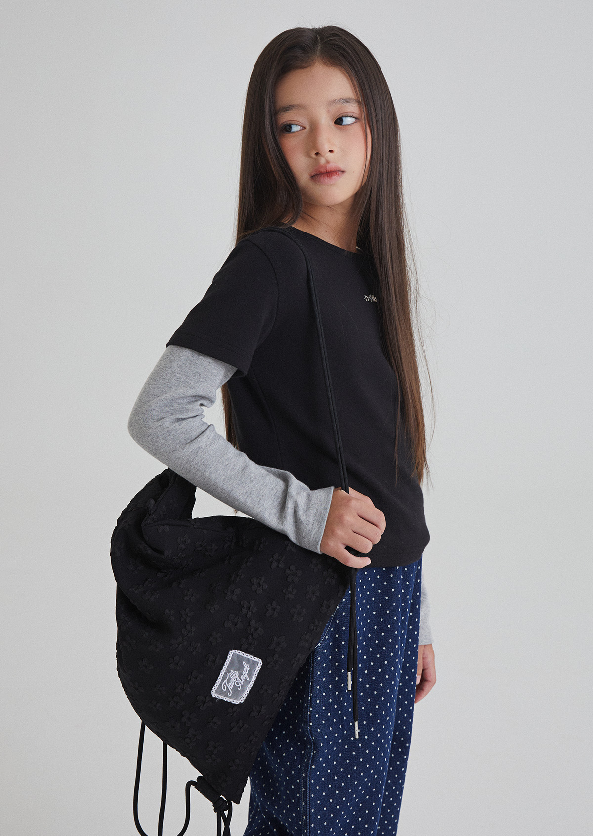 Flower Drawstring Bag - Black
